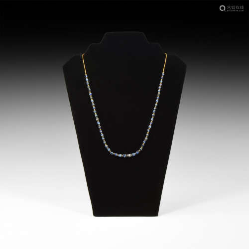 Roman Blue Ribbon Glass Bead Necklace