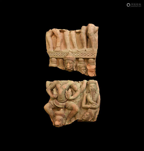 Indian Terracotta Frieze Fragment Pair