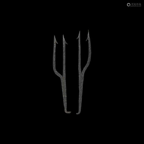 Viking Double-Barbed Fishing Spearhead Pair