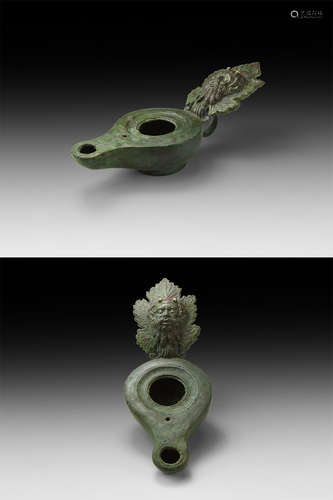 Roman Oil Lamp with Mask of Silenus