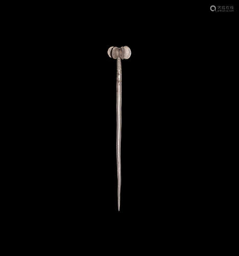 Bronze Age Silver Propeller-Headed Cloak Pin