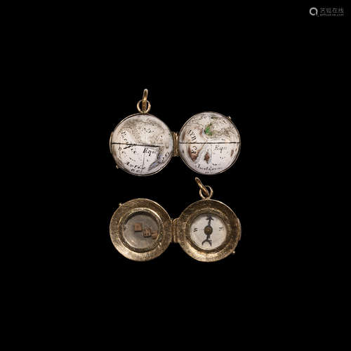 Post Medieval Gold Orb Pendant with Compass and Dice