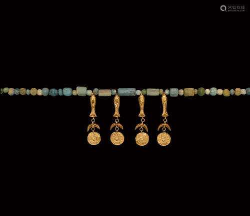 Islamic Glass Bead Necklace with Gold Pendants