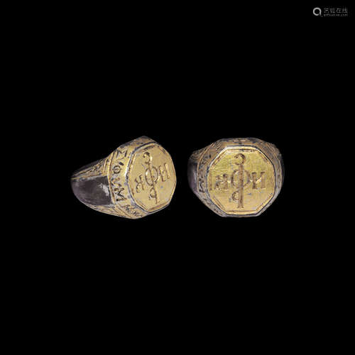 Post Medieval Gilt Silver Ring with Monogram