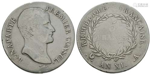 France - Bonaparte Consulship - Year XI A - 5 Francs
