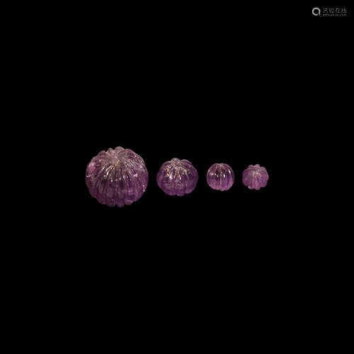 Western Asiatic Amethyst Melon Bead Set