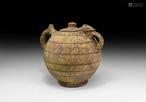 Ethnographic Ceramic Storage Vessel with Animal Lid