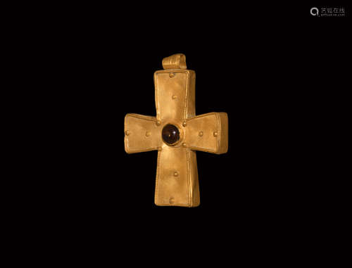 Post Medieval Gold Cross Pendant with Gemstone