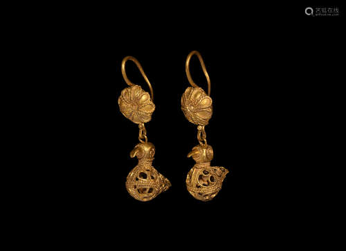 Islamic Gold Filigree Bird Earring Pair