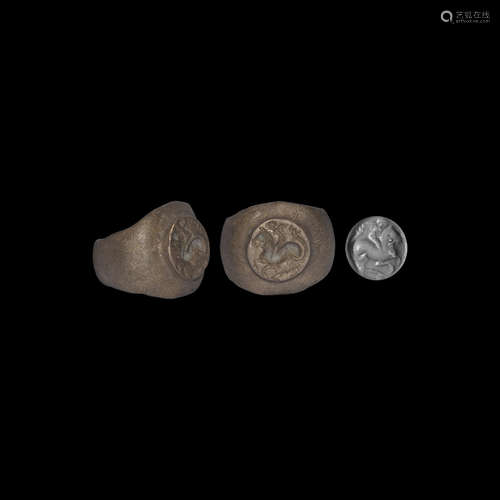 Roman Silver Signet Ring with Cupid and Hippocampus