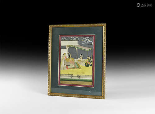 Indian Framed Gilt Harem Painting