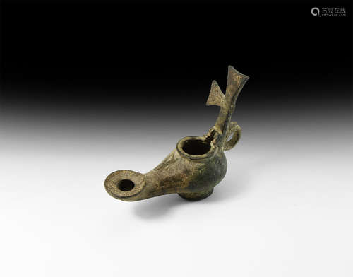 Byzantine Oil Lamp with Cross Handle