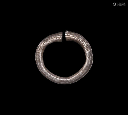 Western Asiatic Silver Bracelet with Animal Head Terminals