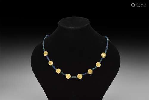 Byzantine Blue Glass Bead Necklace with Gold Elements