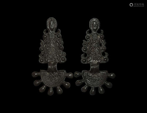 Germanic Radiate Brooch Pair with Faces