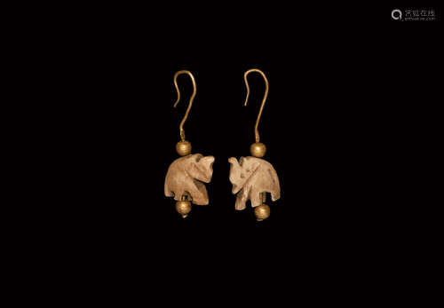 Indian Bone Elephant and Gold Earring Pair