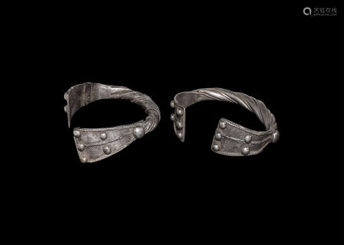 Medieval Silver 'Baniska Treasure' Type Twisted Bracelet Pair