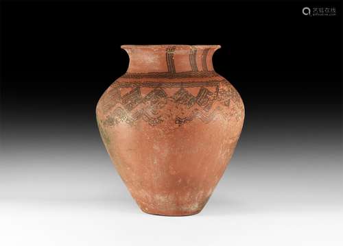 Central Asian Large Painted Prehistoric Jar with Geometric Ornament