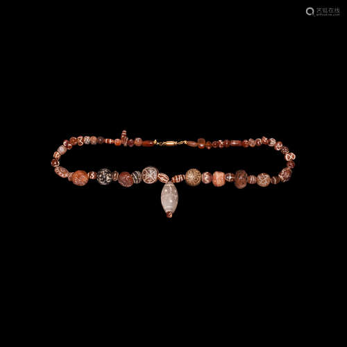 Indus Valley Etched Carnelian Bead Necklace