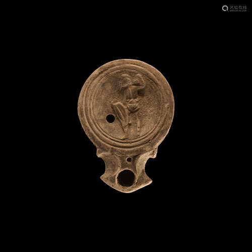 Roman Oil Lamp with Gladiator