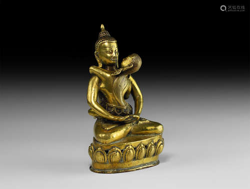 Tibetan Gilt Erotic Sitting Buddha Statuette