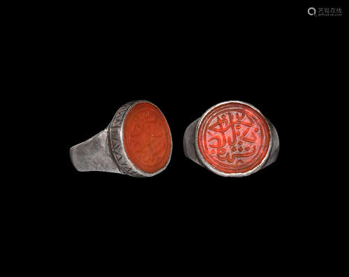 Islamic Timurid Silver Ring with Calligraphic Gemstone