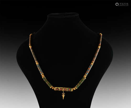 Western Asiatic Mosaic Glass and Gold Bead Necklace