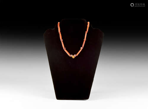 Parthian Carnelian Bead Necklace with Gold Melon Bead