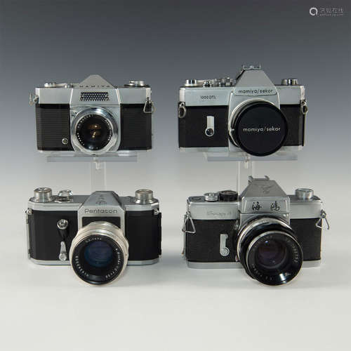 LOT OF 4 UNIQUELY STYLED ORIENTAL SLR CAMERAS, LENSES