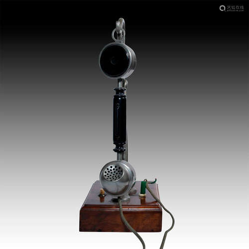 ART NOUVEAU 19TH CENTURY BELLE EPOQUE INTERCOM RECEIVER, WOOD BASE