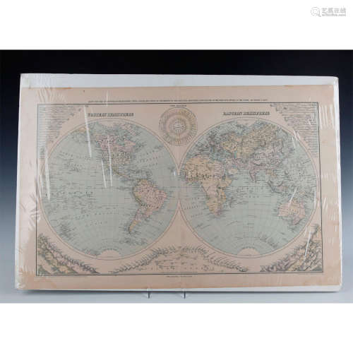 O.W. GRAY ANTIQUE 1879 WORLD MAP