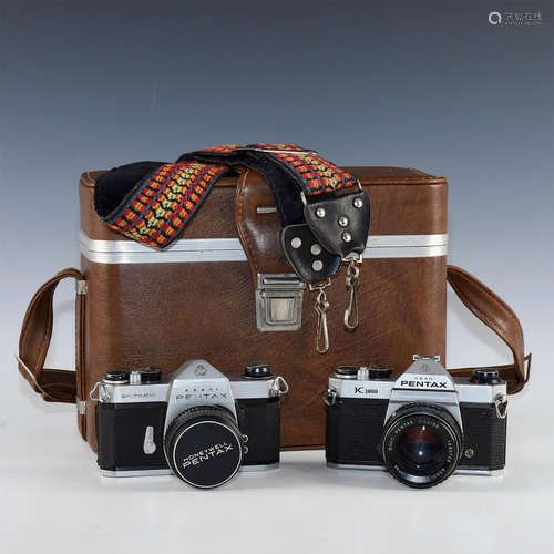 PAIR OF CLASSIC JAPANESE PENTAX SLR CAMERAS IN CASE