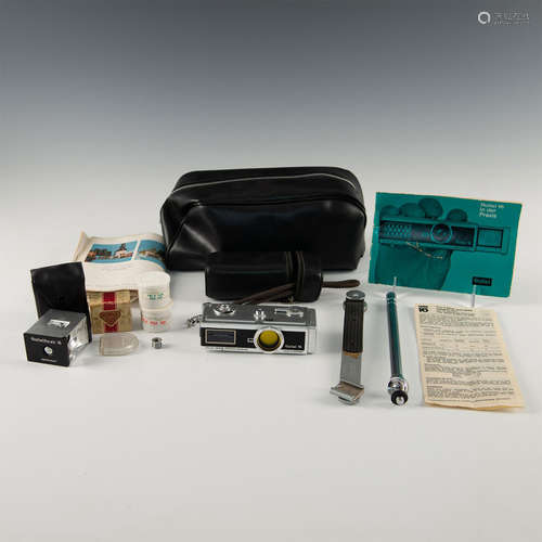 ROLLEI 16 SUBMINIATURE CAMERA, CASE, FLASH, ACCESSORIES