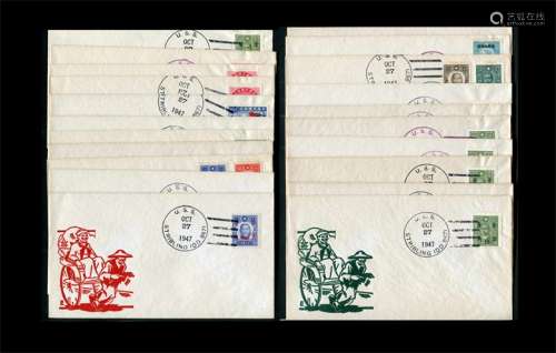 1947年单贴孙像、烈士像等邮票盖轮船邮戳封一组21件。保存完好。