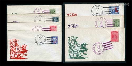 1947年盖美国轮船邮戳封一组7件，贴票不同精美品。