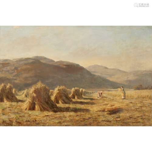DUNCAN CAMERON (SCOTTISH 1837-1916)HARVESTING NEAR DUMYAT, OCHIL HILLS Signed, oil on canvas51cm x