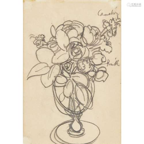 [§] JOHN DUNCAN FERGUSSON R.B.A. (SCOTTISH 1874-1961)STILL LIFE WITH FLOWERS Charcoal18cm x 12cm (