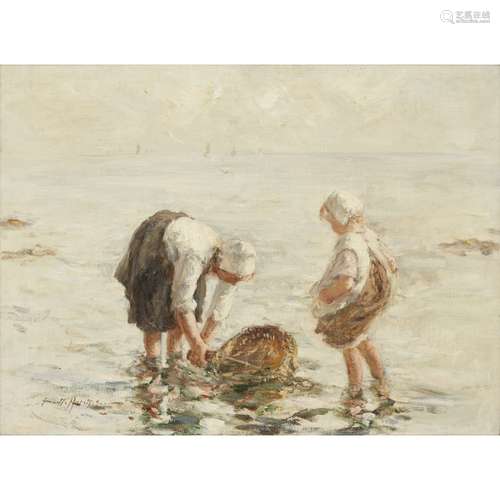 ROBERT GEMMELL HUTCHISON R.B.A., R.O.I., R.S.A., R.S.W. (SCOTTISH 1860-1936)SHRIMPING Signed, oil on