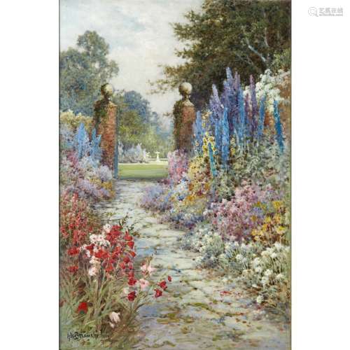 ALFRED DE BREANSKI JUNIOR (BRITISH 1877-1945)THE HERBACEOUS BORDER Signed, signed and inscribed