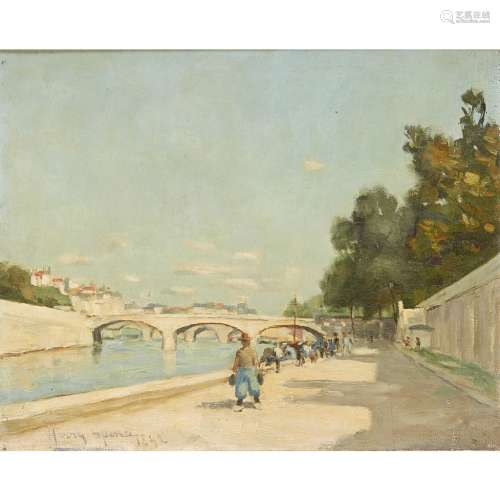 HARRY SPENCE R.B.A. (SCOTTISH 1860-1928)BRIDGES ON THE SEINE Signed and dated 1892, oil on