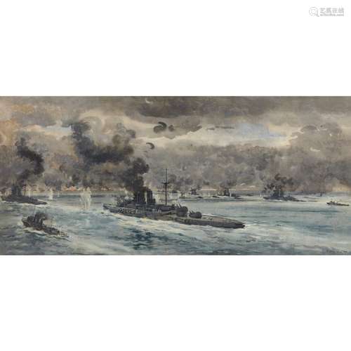 [§] FRANK WATSON WOOD (SCOTTISH 1862-1953)THE BATTLE OF JUTLAND Signed and dated 1917,