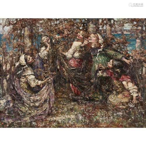 EDWARD ATKINSON HORNEL (SCOTTISH 1864-1933)RING A RING O'ROSES Signed and dated 1909, oil on