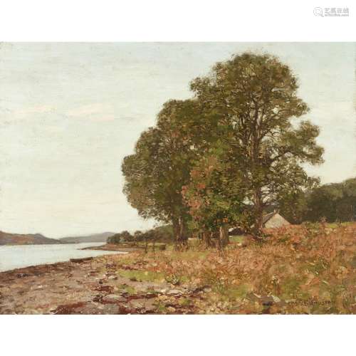 GEORGE HOUSTON R.S.A., R.S.W., R.I. (SCOTTISH 1869-1947)BY THE EDGE OF THE LOCH, AUTUMN Signed,