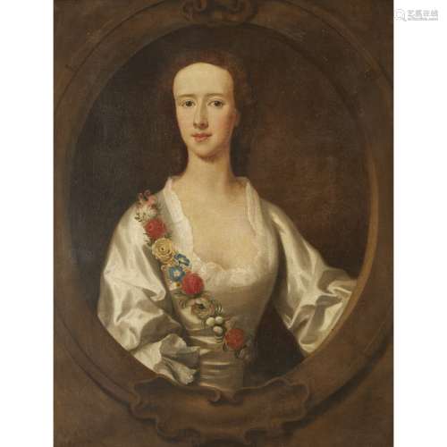 ALLAN RAMSAY (SCOTTISH 1713-1784)HALF LENGTH PORTRAIT OF A LADY SAID TO BE MISS MACKINTOSH Oil on