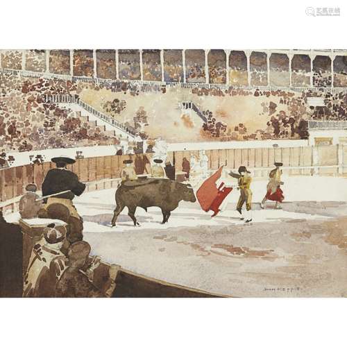 JOHN KEPPIE R.S.A., J.P. (SCOTTISH 1862-1945)THE BULL FIGHT Signed, watercolour27cm x 38cm (10.5in x