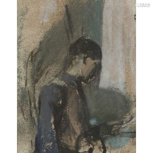 [§] JOAN EARDLEY R.S.A. (SCOTTISH 1921-1963)PENSIVE YOUNG MAN Pastel16cm x 13cm (6.25in x 5.25in)