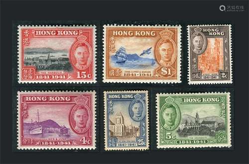 1941年香港开埠百年纪念新票6全，上品。