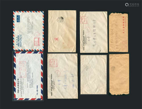 新中国80-90代邮资机符志实寄封5件，红色机戳款式不同。请预览，保存完好。