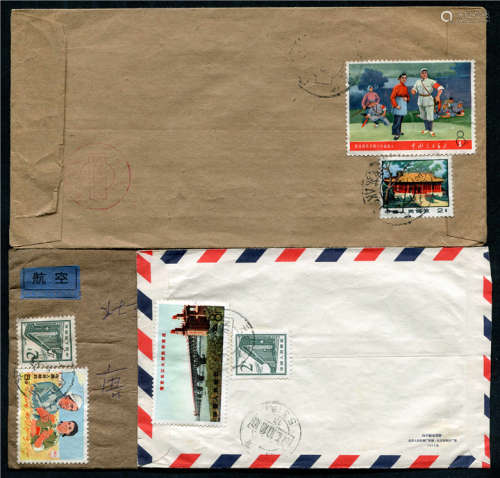 贴文革邮票航空实寄封一组3件。请预览。