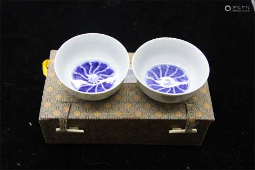 清，道光青花“菊纹茶碗”